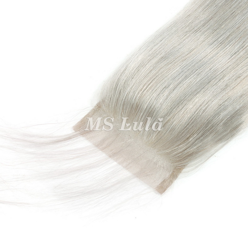 4X4 Silver Grey Virgin Hair Natural Straight Lace Closure - 图片 5